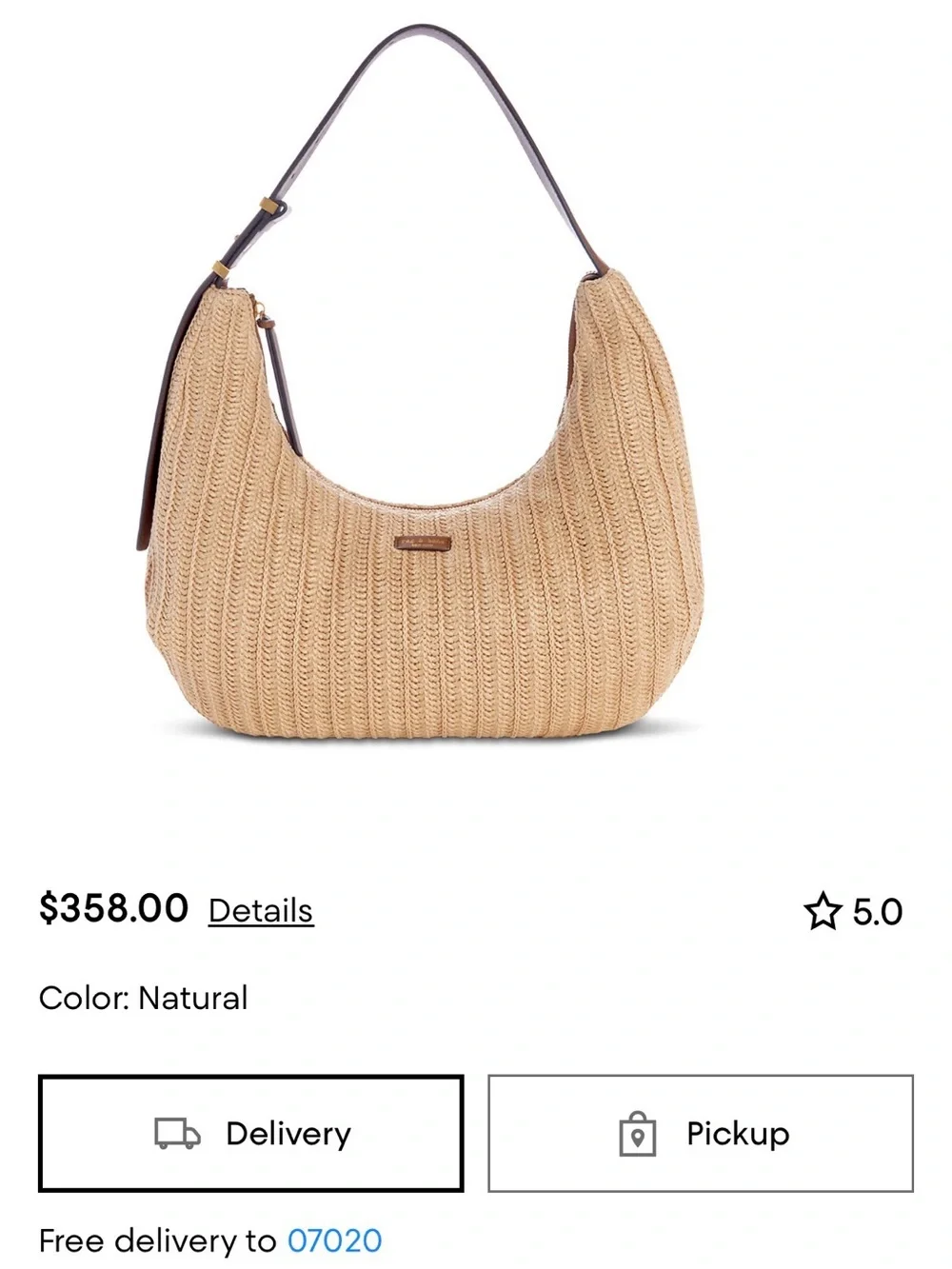 Rag & Bone Large Hudson Hobo Straw- NWT